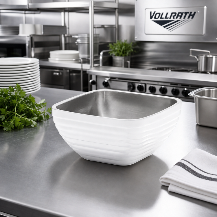 Product image #3 for Vollrath Square Double Wall Insulated Serving Bowl, 3.2 Quart, Pearl White with Satin Stainless Steel Interior
