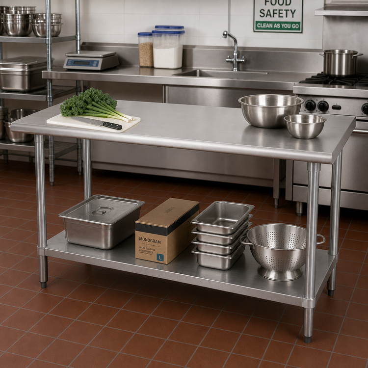 Product image #2 for Advance Tabco Special Value Series 72-Inch x 18-Inch Flat Top Stainless Steel Work Table with Adjustable Undershelf