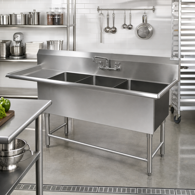 Product image #2 for John Boos Pro-Bowl 3-Compartment Sink with 24-Inch Left Drainboard