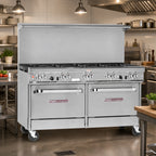 Thumbnail image #2 for Southbend (Middleby) Ultimate 4601AD-5L 60-Inch Gas Restaurant Range, 9 Open Burners, Standard & Convection Ovens, Backriser with Hi-Shelf