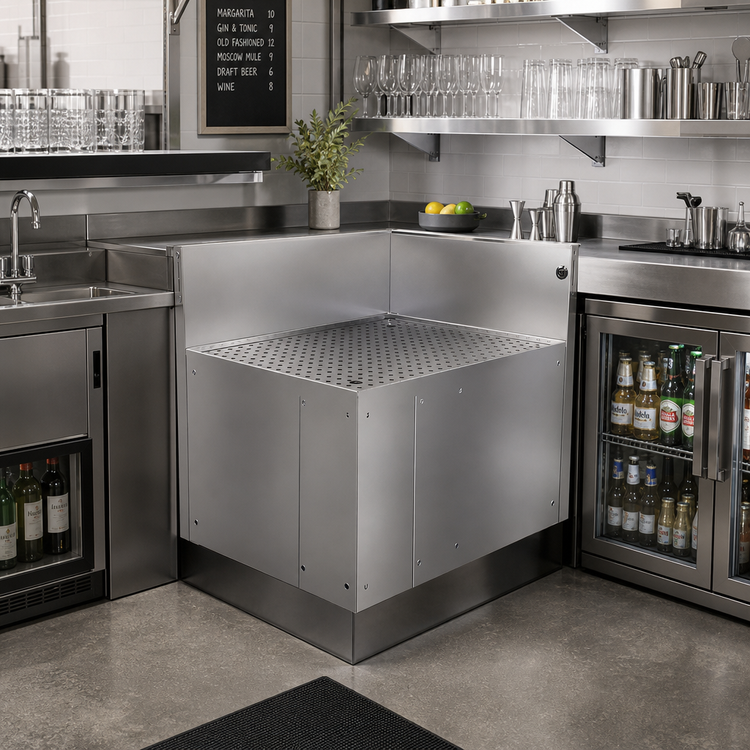 Product image #2 for Glastender Inside Rear Corner Underbar Drainboard, 19" Left x 24" Right, Stainless Steel