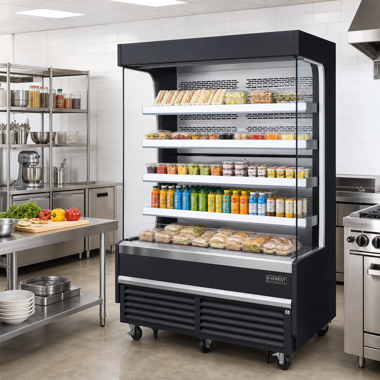 Product image #2 for Everest Refrigeration 60-Inch Vertical Open Display Merchandiser with Bottom-Mount Self-Contained Refrigeration