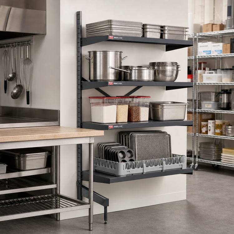 Product image #2 for Metro SmartLever Add-On Cantilevered Shelving Kit for 60"W x 30"D Shelves, Epoxy-Coated Steel