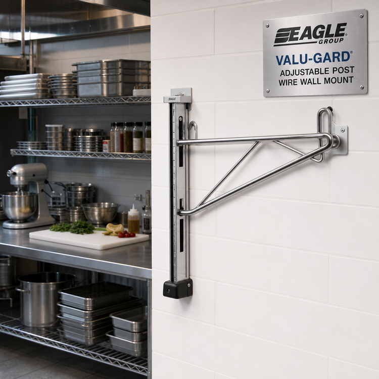 Product image #2 for Eagle Group Valu-Gard Adjustable Post Wire Wall Mount End Unit for 21-Inch Deep Shelves