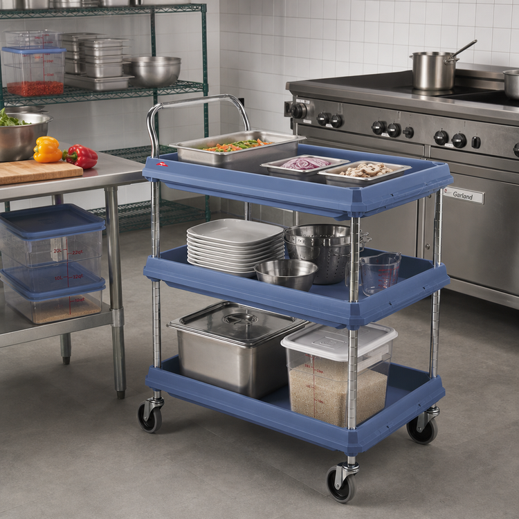 Product image #2 for Metro Deep Ledge 3-Tier Utility Cart with Open Base and Polymer Shelves, Slate Blue