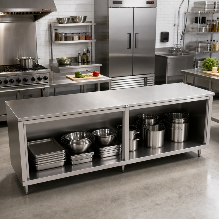 Product image #2 for John Boos Stainless Steel Open-Front Cabinet Base Work Table, 144 x 36 Inches