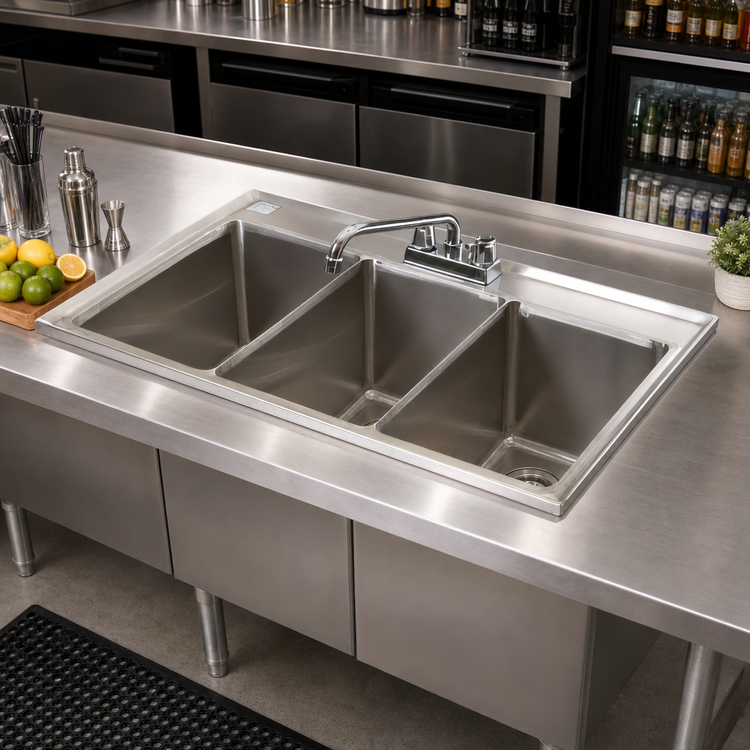 Product image #2 for 32 Inch Drop-In 3-Compartment Bar Sink with Deck Mount Faucet and Basket Drain