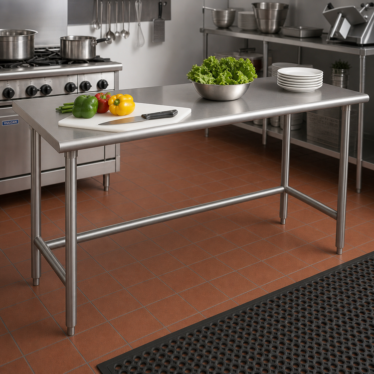 Product image #2 for Advance Tabco 84 Inch x 24 Inch 16-Gauge 304 Stainless Steel Flat Top Open Base Work Table