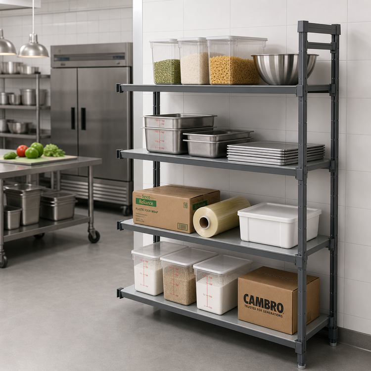 Product image #2 for Cambro Camshelving Basics Plus 24"W x 60"L x 72"H 4-Tier Solid Polymer Add-On Shelving Unit, Brushed Graphite