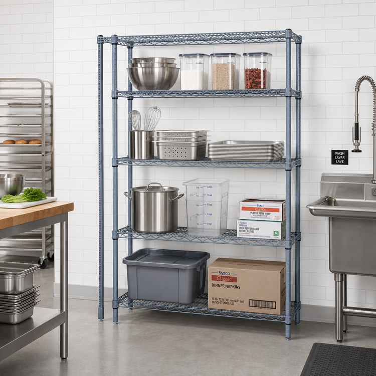 Product image #2 for Quantum 60"W x 21"D x 63"H Stationary Wire Shelving Starter Kit, Gray Epoxy Antimicrobial Finish