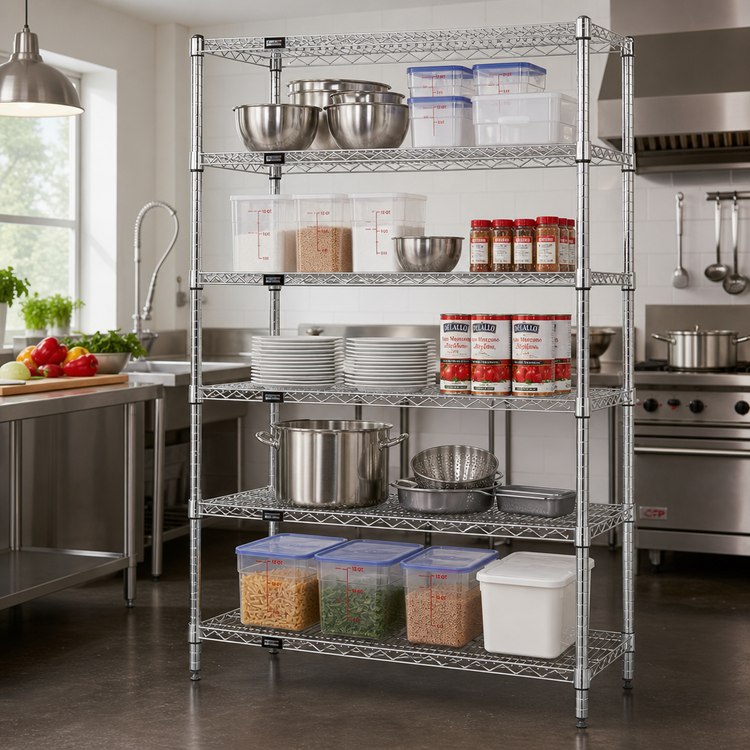 Product image #2 for Quantum 72"W x 30"D x 86"H 5-Shelf Stainless Steel Wire Shelving Starter Kit