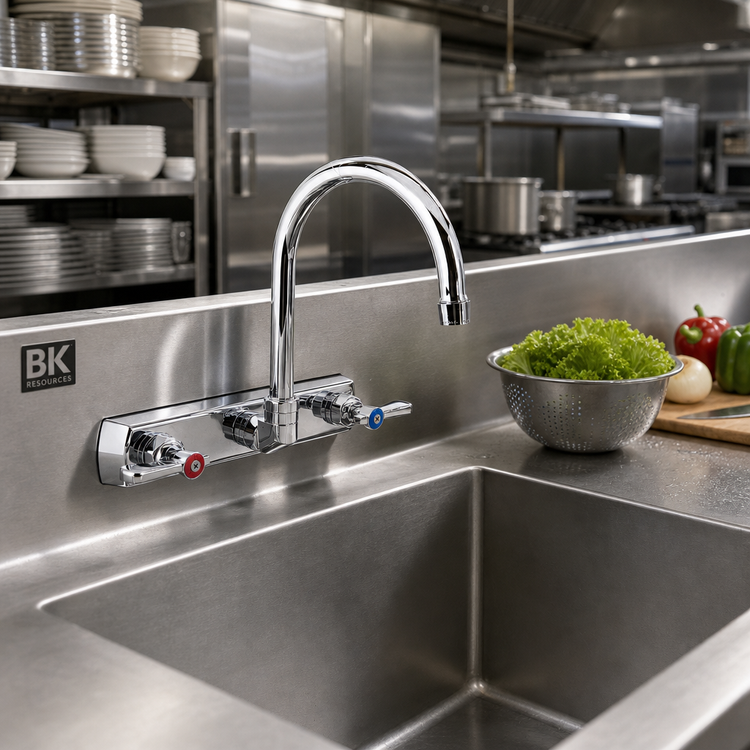 Product image #2 for BK Resources OptiFlow Heavy Duty Solid Body Splash Mount Faucet with 8-Inch Gooseneck Spout