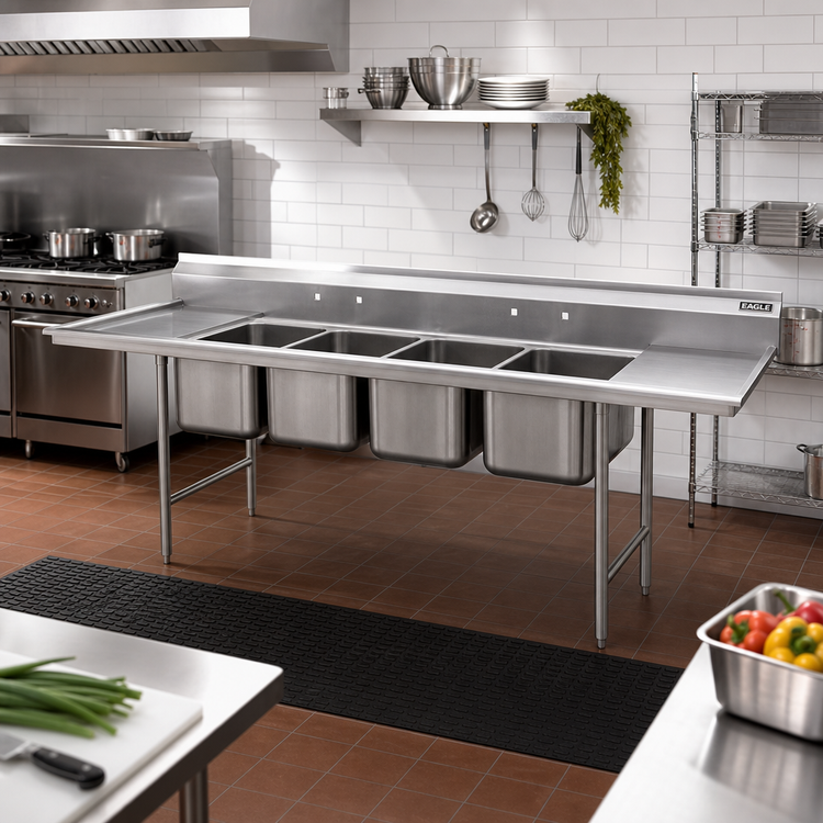 Product image #2 for Eagle Group 414 Series Four-Compartment Sink with Dual 24-Inch Drainboards