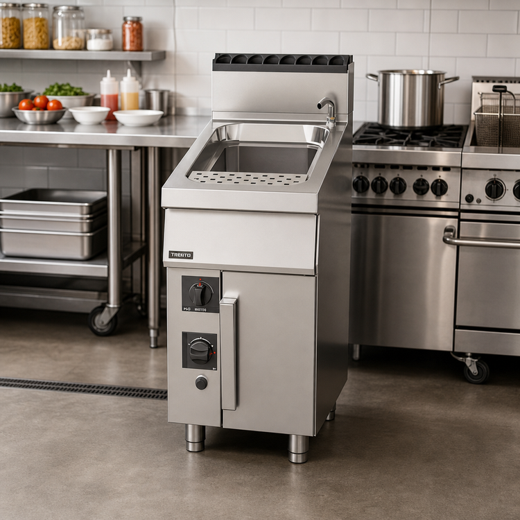 Product image #2 for Trento Natural Gas Floor Model Single Tank Double-Burner Pasta Cooker with Faucet, 11.89 Gallon