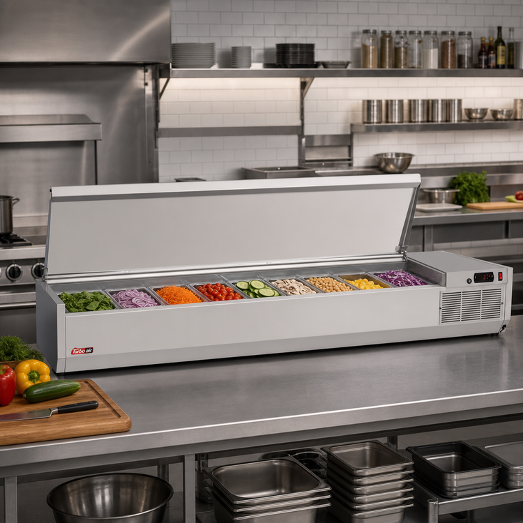 Product image #3 for Turbo Air E-Line 72-Inch Countertop Salad Table, 9 x 1/4 Size Pan Capacity, Self-Contained Refrigeration