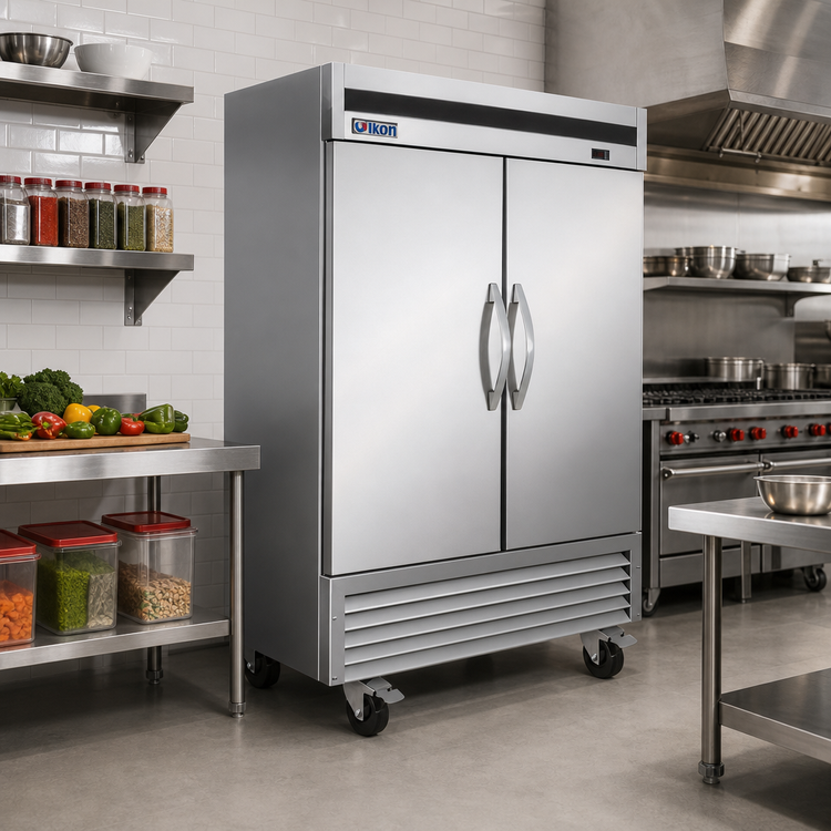 Product image #2 for IKON Refrigeration IB54F 42 Cu. Ft. Two-Section Bottom-Mount Reach-In Freezer with Solid Stainless Steel Doors