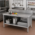Thumbnail image #2 for John Boos Enclosed Base Stainless Steel Work Table, Open Front, 84 x 30 Inches, 14-Gauge 300 Series Top, 5-Inch Backsplash