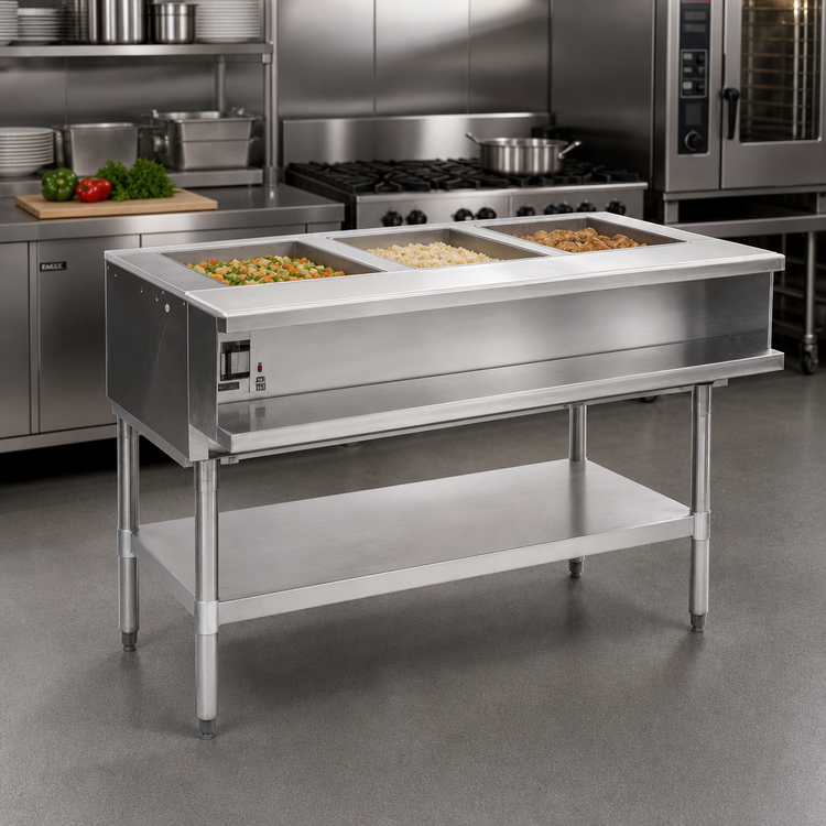 Product image #2 for Eagle Group SWT3-240 Electric Water Bath Hot Food Table, 48 Inch, 3 Open Wells, Open Cabinet Base