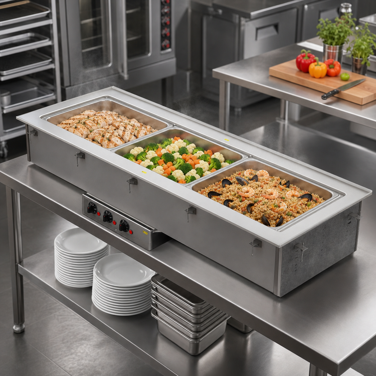 Product image #2 for Vollrath Short-Side 3-Pan Drop-In Hot Well with Infinite Controls and Standard Drain, 208-240V