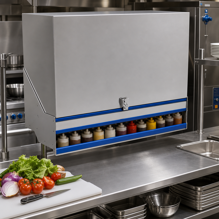 Product image #2 for Advance Tabco Prestige Signature Series 36-Inch Double-Tier Stainless Steel Speed Rail with Locking Cover, 18-Bottle Capacity