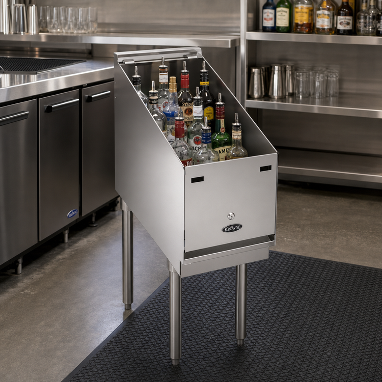 Product image #2 for Krowne Royal Series Freestanding Underbar Liquor Bottle Display Unit with Removable Locking Cover, 12-Bottle, 12"W x 24"D