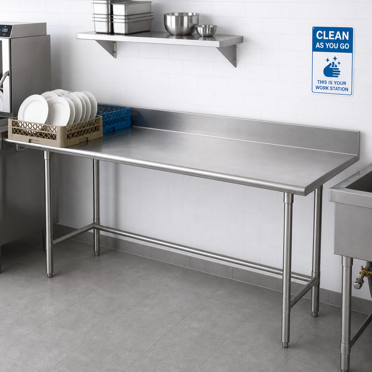 Product image #2 for Eagle Group Straight Clean Dish Table with 8-Inch Backsplash, Left-to-Right Operation, 120 x 30 Inches, 16/430 Stainless Steel Top