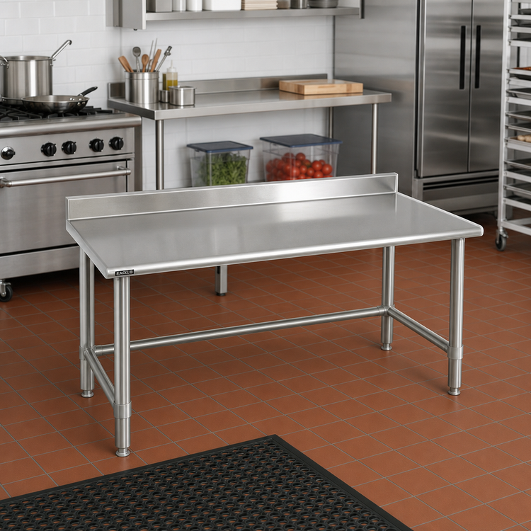 Product image #2 for Eagle Spec-Master 30 Inch x 30 Inch Stainless Steel Work Table with 4-1/2 Inch Backsplash and Tubular Base