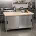 Thumbnail image #2 for BK Resources 60-Inch x 36-Inch Hard Maple Chef Table with Stainless Steel Cabinet Base and Sliding Doors