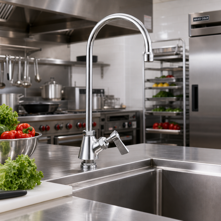 Product image #2 for Commercial Brass Manual Deck-Mount Faucet with 6-Inch Swivel Gooseneck Spout and Lever Handle
