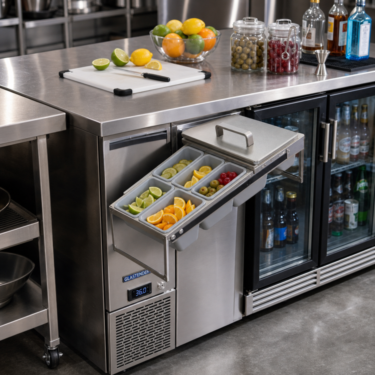 Product image #2 for Glastender Full Condiment Drawer Insert for 12-Inch Door Opening, Bar-Profile Cooler, 6 Cups