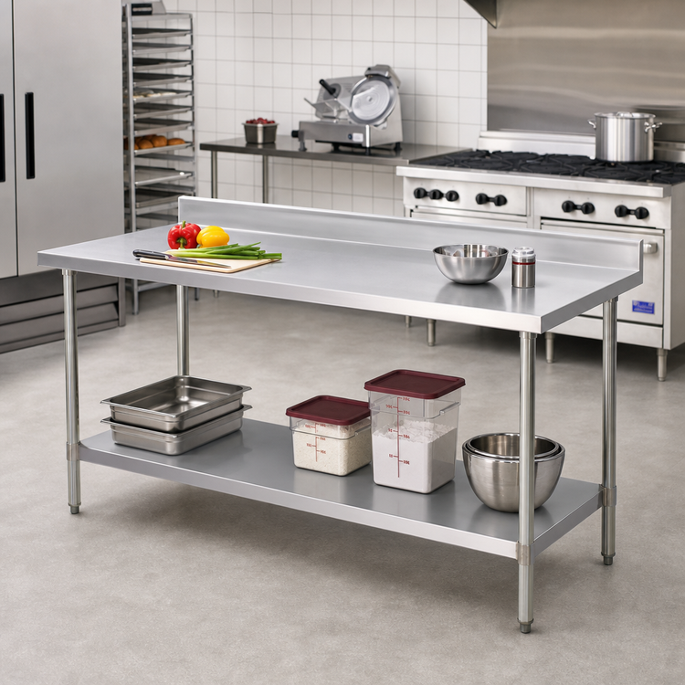 Product image #2 for Eagle Group Deluxe Series Stainless Steel Work Table with 4-1/2 Inch Backsplash and Adjustable Undershelf, 108 Inch x 30 Inch