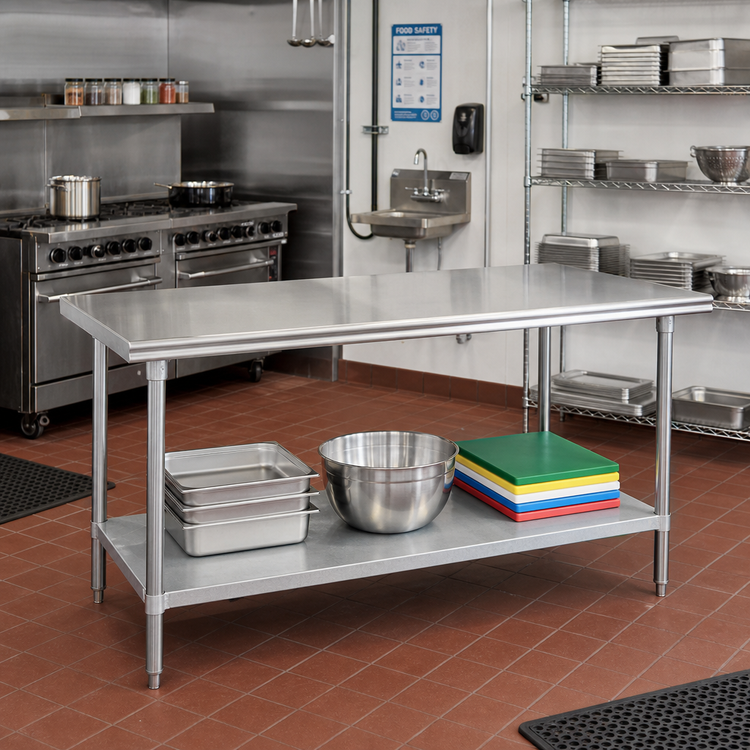 Product image #2 for Advance Tabco AG-3610 Flat Top Stainless Steel Work Table with Adjustable Undershelf, 120-Inch x 36-Inch, Galvanized Base