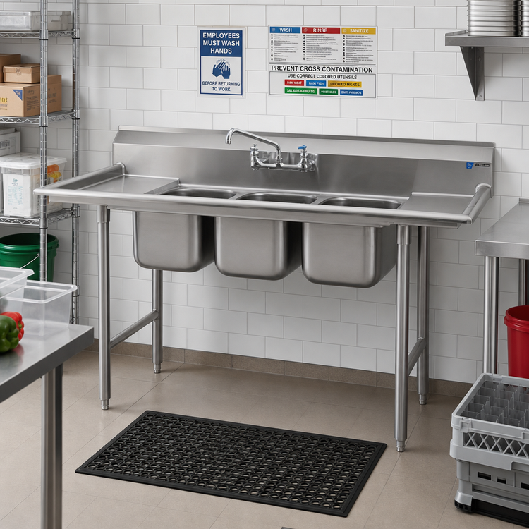 Product image #2 for Eagle Group 310 Series 3-Compartment Convenience Store Sink with Left and Right Drainboards, 72 x 21 Inches, 304 Stainless Steel