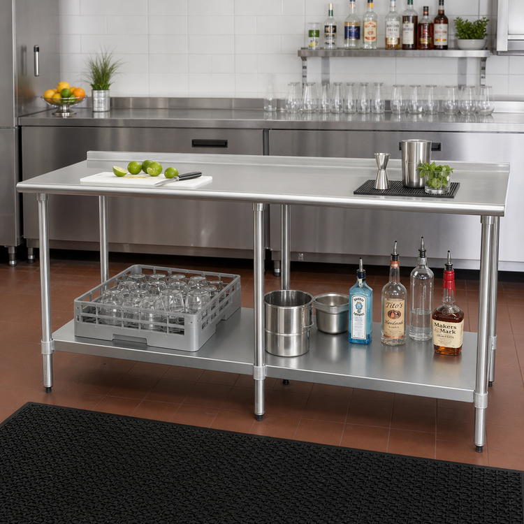 Product image #2 for Eagle Group Budget Series 108 x 30 Inch Stainless Steel Underbar Work Table with Rear Up-Turn and Undershelf