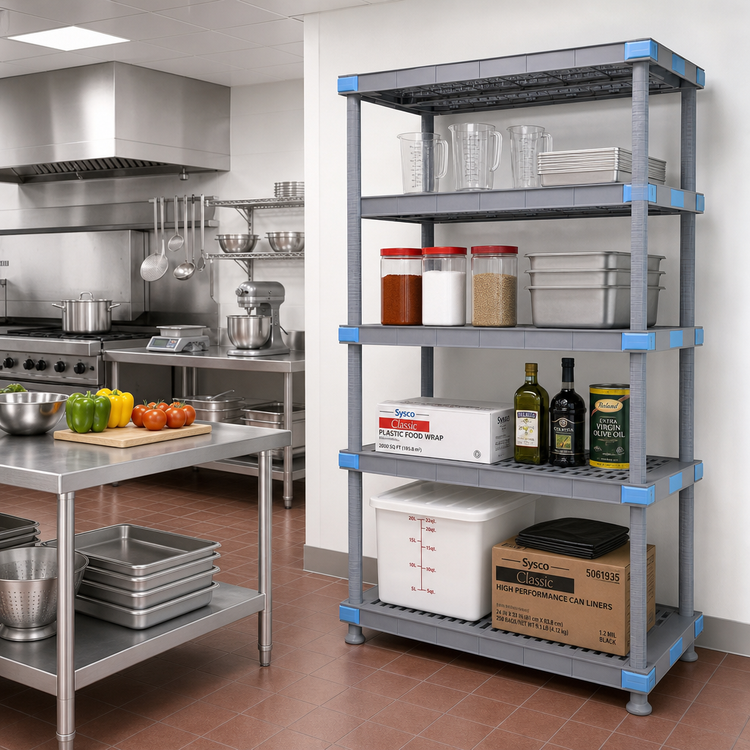 Product image #2 for Millenia Gray Polymer Starter Shelving Unit, 72W x 24D x 86H, 4 Shelves, 2,000 lb. Capacity