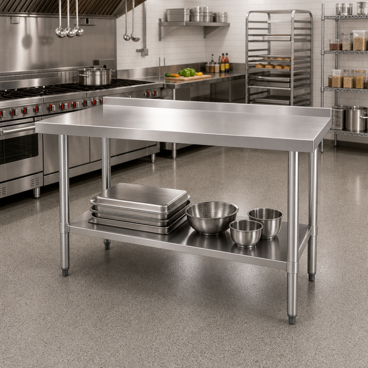 Product image #2 for 72 Inch x 30 Inch 18-Gauge 304 Stainless Steel Open Base Worktable with Undershelf and 2 Inch Rear Upturn