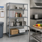 Thumbnail image #2 for Quantum WR86-2148GY Stationary Wire Shelving Starter Kit, 48"W x 21"D x 86"H, 4 Shelves, Gray Epoxy Antimicrobial Finish