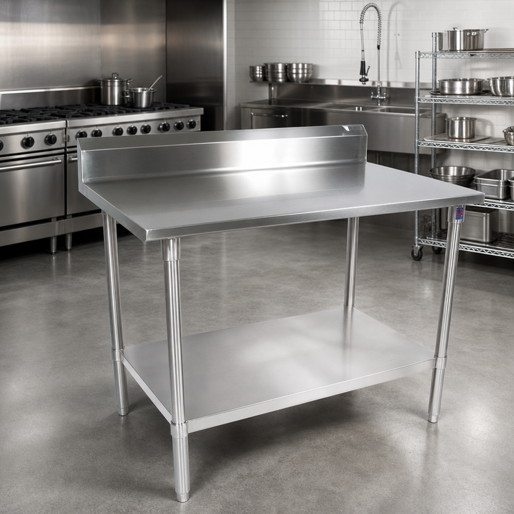 Product image #2 for John Boos Stallion 72-Inch x 24-Inch 14-Gauge Stainless Steel Work Table with 5-Inch Backsplash and Undershelf