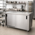 Thumbnail image #2 for Advance Tabco Special Value Series Enclosed Work Table with Cabinet Base, Sliding Doors, and Mid-Shelf, 96W x 30D, 16-Gauge 304 Stainless Steel Top