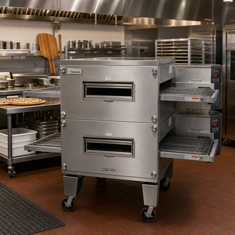 Product image #2 for Lincoln Impinger 3200 Series Double-Deck LP Gas Conveyor Oven Package, 40-Inch Baking Chamber