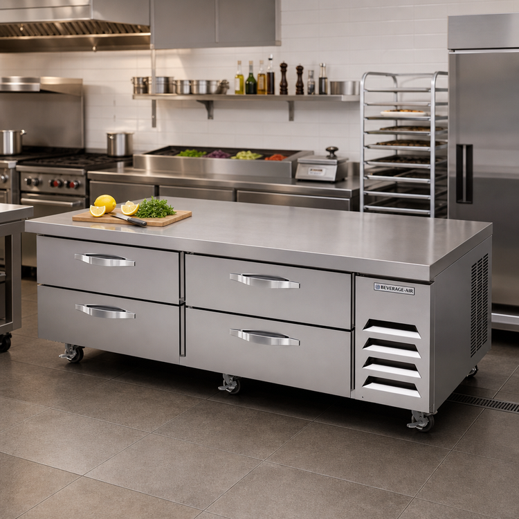 Product image #2 for Beverage-Air 72-Inch Two-Section Worktop Cook Stand Freezer with 4 Drawers