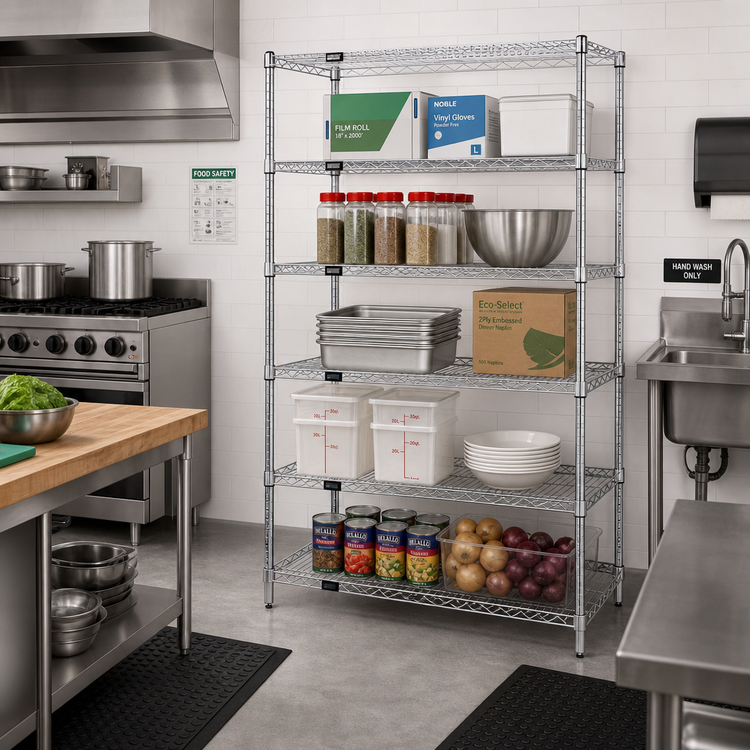 Product image #2 for Quantum 48 Inch W x 24 Inch D x 86 Inch H Wire Shelving Starter Kit, 5 Shelves, Chrome Plated