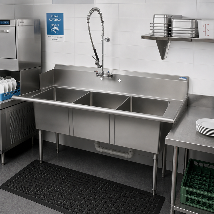 Product image #2 for 72-Inch Three-Compartment Soiled Dish Table and Sink with Pre-Rinse Assembly