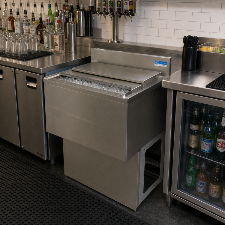 Product image #3 for BK Resources UBB-18-IBCP30-10 Underbar Insulated Ice Bin with 10-Circuit Aluminum Cold Plate, 80 lb Capacity