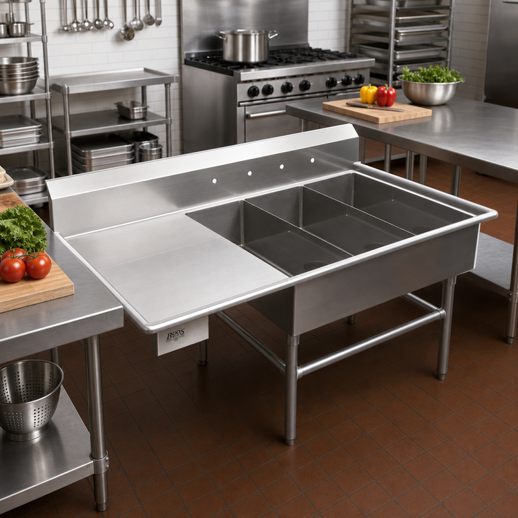 Product image #2 for John Boos Pro-Bowl 3-Compartment Platter Sink with Left Drainboard and 10-Inch Backsplash