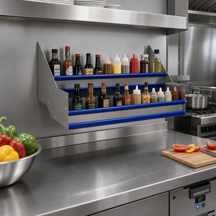 Product image #2 for Advance Tabco Prestige Double-Tier Stainless Steel Speed Rail, 60 Inch, 30-Bottle Capacity