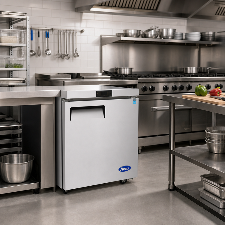 Product image #3 for Atosa 1-Section Undercounter Reach-In Refrigerator, 7.15 Cu. Ft., Right-Hinged Solid Door, Rear-Mounted Self-Contained