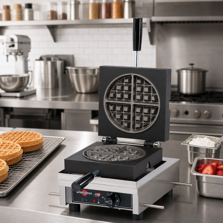 Product image #2 for Krampouz Single Round 4-Waffle Countertop Waffle Maker, 90° Opening, 120V