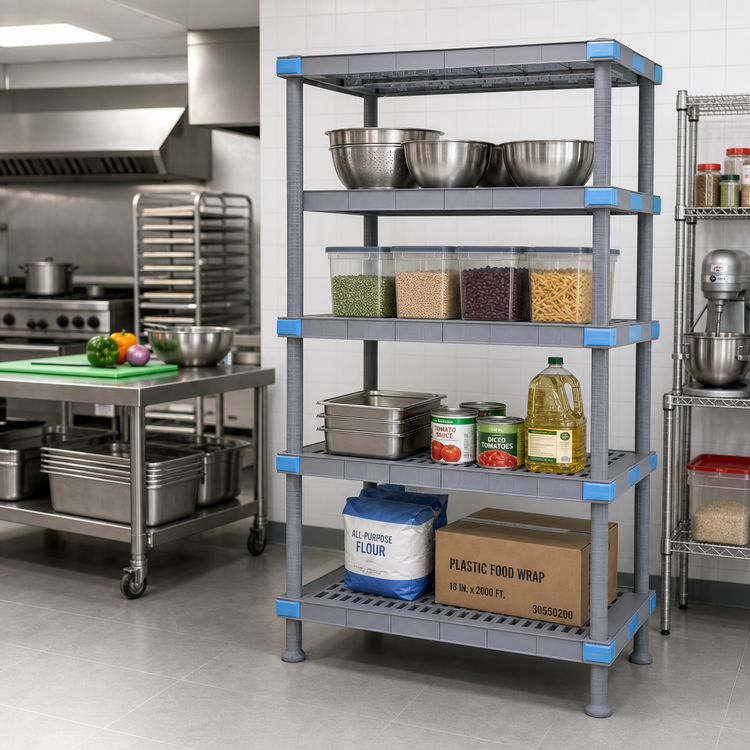 Product image #2 for Quantum Millenia 54" W x 24" D x 74" H Stationary Polymer Shelving Starter Unit with 4 Open Grid Shelves, Gray