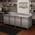 Thumbnail image #2 for BK Resources 84 x 30 Inch Stainless Steel Cabinet Base Chef Table with Hinged Locking Doors and 5 Inch Backsplash
